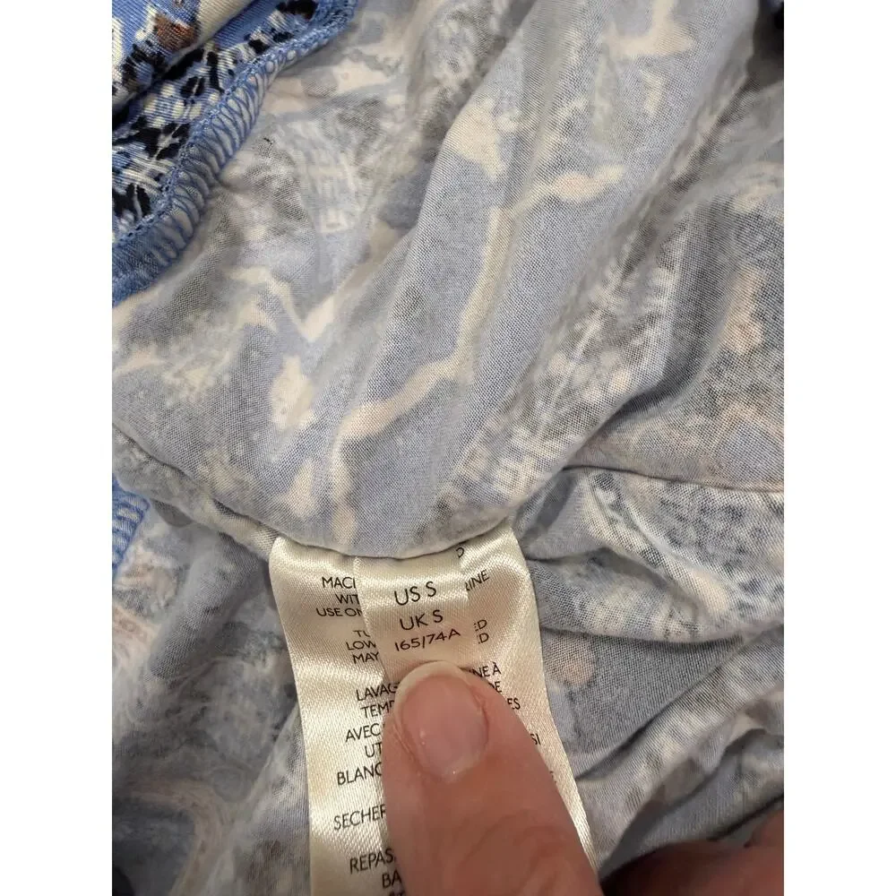 Free People Mini Skirt Womens Small Blue Geometric Print Ruched Detailed Pull On